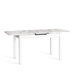 Стол АЛИГЕРЙ ЛДСП/ХПЛ/опора-массив березы , 130 х 75+30 х 75 см, Мрамор светлый/белый / ALIGERY ЛДСП/HPL/опора-массив