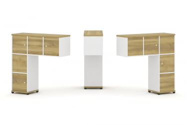 Надставка на стол низкая двухсторонняя + задняя стенка (5 шт.) + распашной фасад (5 шт.) CОНCЕПТ CН.ДНН-007 Дуб Винченцо Белый бриллиант Черный металл / CONCEPT CN.DNN-007