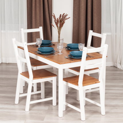 Обеденный комплект Соната (стол + 4 стула) / Sonata dining set массив сосны, стол: 120х75х73см стул :41х50х95см, антик/белый_5