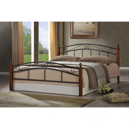 Кровать AT-8077 дерево гевея/металл, 160*200 см (Queen bed), красный дуб/черный_1