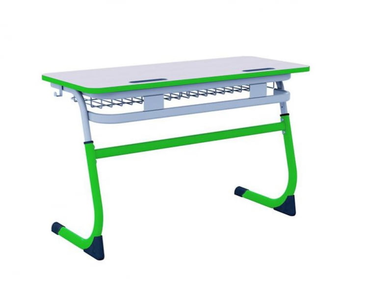 Парта двухместная регулируемая по высоте СМАРТЙ с углом наклона столешницы и антивандальной полиуретановой кромкой (рост 3-5) Зеленый/Серый / SMARTY_2