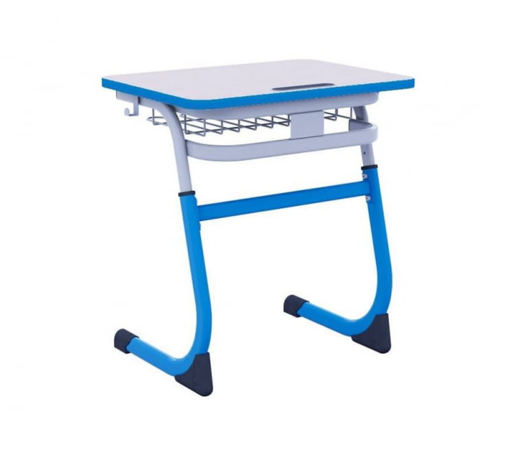 Парта одноместная регулируемая по высоте СМАРТЙ 600х500  с антивандальной  полиуретановой кромкой (рост 3-5) Синий/Серый / SMARTY_0
