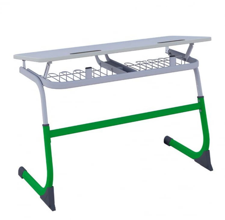 Парта двухместная регулируемая по высоте СМАРТЙ с углом наклона столешницы (рост 3-5) Зеленый/Серый / SMARTY_0