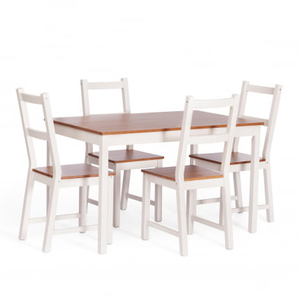 Обеденный комплект Соната (стол + 4 стула) / Sonata dining set массив сосны, стол: 120х75х73см стул :41х50х95см, антик/белый_0