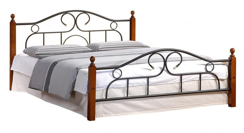 Кровать AT-808 дерево гевея/металл, 160*200 см (Queen bed), красный дуб/черный_0