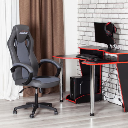 Кресло RACER GT new кож/зам/ткань, металлик/серый, 36/12_15