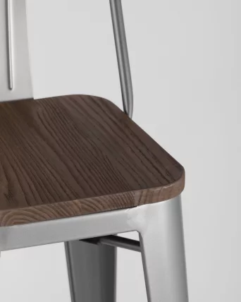 Стул барный Tolix Wood 75.5  со спинкой Серебристый_8
