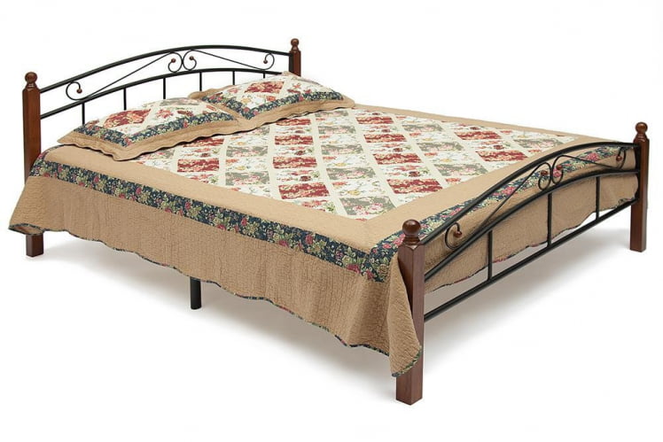 Кровать AT-8077 дерево гевея/металл, 160*200 см (Queen bed), красный дуб/черный_0