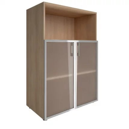 Шкаф книжный средний со стеклом в раме Lacobel без топа YALTA LT-ST 2.2R white Снежная Патина_0