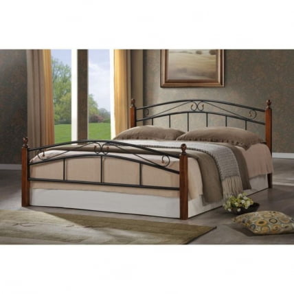 Кровать AT-8077 дерево гевея/металл, 120*200 см (middle bed), красный дуб/черный_2