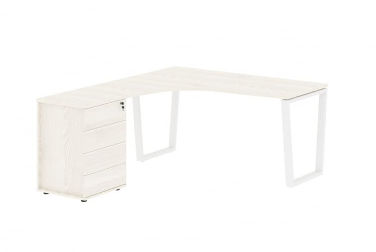 Стол эргономичный с тумбой левый EDIS EVCET 1518 L Ясень Траун Белый_0