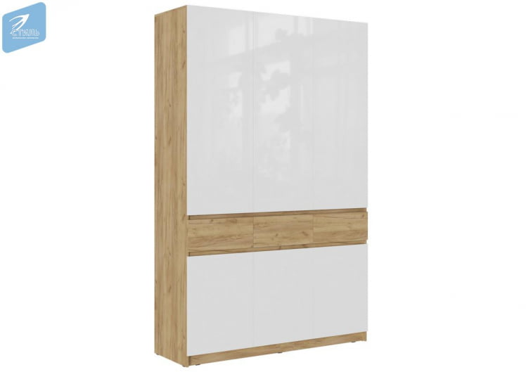 Шкаф 3-створчатый ШК-002 БОСТОН дуб крафт золотой/Белый глянец_0