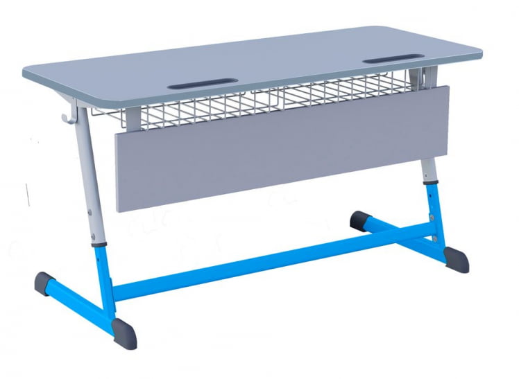 Парта двухместная регулируемая по высоте НОМАД с антивандальной  полиуретановой кромкой (рост 3-7) Синий/Серый / NOMAD_0