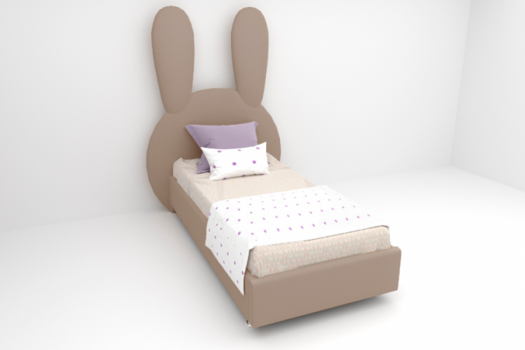 Детская кровать &куот;Зайка&куот; с ортопедическим основанием Цвет фасада: Серый; Цвет корпуса: Серый; Материал фасада: Металл/Велюр; Размер: 1200х2000 мм; Спальное место: 1200х2000 мм / "Зайка"_0