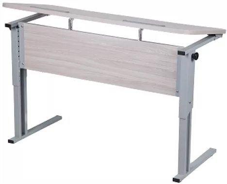 Парта двухместная (рост 3-7) эргономичная с углом наклона и пеналами Дуб Вотан/Металл Серый_0