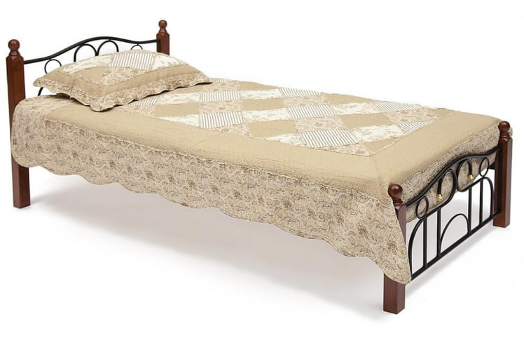 Кровать AT-808 дерево гевея/металл, 90*200 см (Single bed), красный дуб/черный_0