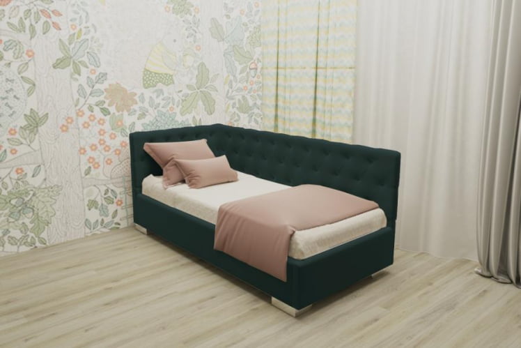 ДЕТСКАЯ МЯГКАЯ ИНТЕРЬЕРНАЯ КРОВАТЬ ВЕРСАЛЬ С ПОДЪЕМНЫМ МЕХАНИЗМОМ (БЕРХОУСЕ) Цвет фасада: Зеленый; Материал фасада: Металл/Велюр; Спальное место: 1200х1900 / (BERHOUSE)_0