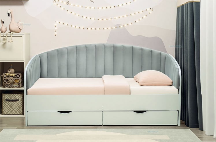 Кровать с продольной мягкой спинкой Софа №12.1 (800х1900) Белый Велюр 001_0