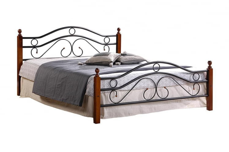 Кровать AT-803 дерево гевея/металл, 160*200 см (Queen bed), красный дуб/черный_0