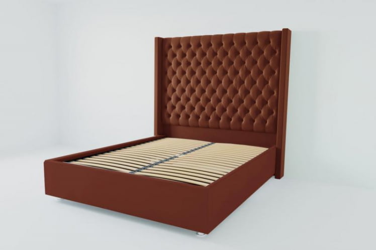 Мягкая интерьерная кровать &куот;Версаль Люкс&куот; с ортопедическими латами (металл) Материал фасада: Велюр; Спальное место: 1400х2000 мм; Цвет фасада: Бордо; Цвет корпуса: Бордо / "Версаль Люкс"_0