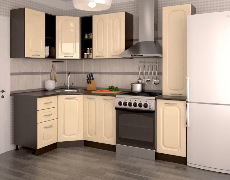 Кухонный гарнитур угловой Ваниль глянец №2_0