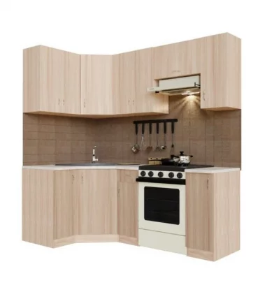 Гарнитур кухонный угловой 2100 с мойкой и сушкой Ромашка ГКУСМ2100-1.1.2 Ясень шимо светлый_0