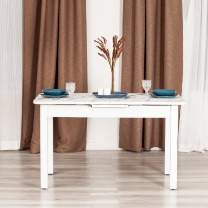 Стол АЛИГЕРЙ ЛДСП/ХПЛ/опора-массив березы , 130 х 75+30 х 75 см, Мрамор светлый/белый / ALIGERY ЛДСП/HPL/опора-массив_12