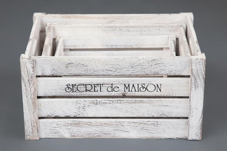 Набор ящиков Secret De Maison CIBOIRE ( mod. HX16-832 S/3 ) paulownia, мдф, 38x28x20см / 33x23x18см / 28x18x15см, Античный белый_2