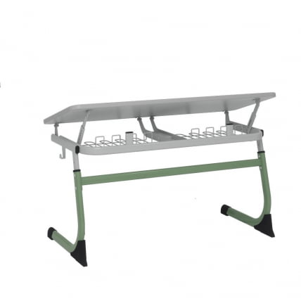 Парта двухместная регулируемая по высоте СМАРТЙ с углом наклона столешницы (рост 5-7) Оливковый/Серый / SMARTY_0