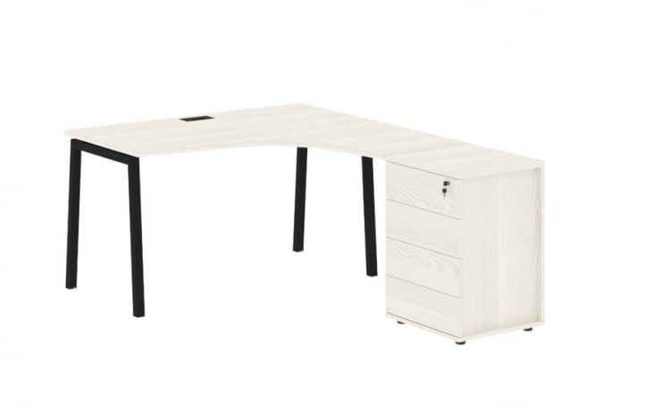 Стол эргономичный с тумбой (правый) EDIS ELCET 1318 R Ясень Траун Черный_0