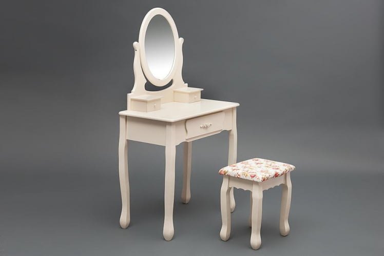 Туалетный столик с зеркалом и табуретом Secret De Maison COIFFEUSE ( mod. HX15-075 ) дерево павловния, мдф, 70x40x130см / 36x38x44см, butter white (слоновая кость)_1