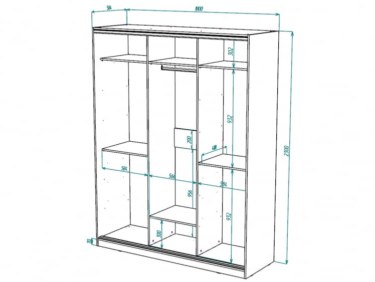 Шкаф-купе 2-х дверный Виктория 1800х584х2300, Белый 18ДЗЗЗДЗЗЗ-ППШШ-Б 310-694_2