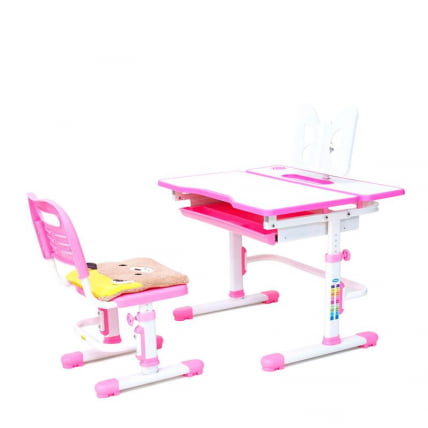 Комплект парта и стул с чехлом RIFFORMA Comfort-07 Белый Розовый_0