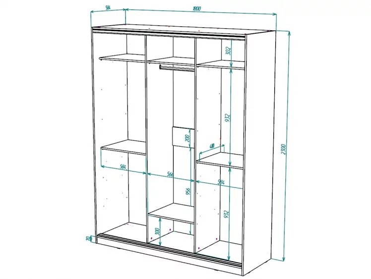 Шкаф-купе 2-х дверный Виктория 1800х584х2300, Белый 18ДЗЗЗДЗЗЗ-Б 310-544_2