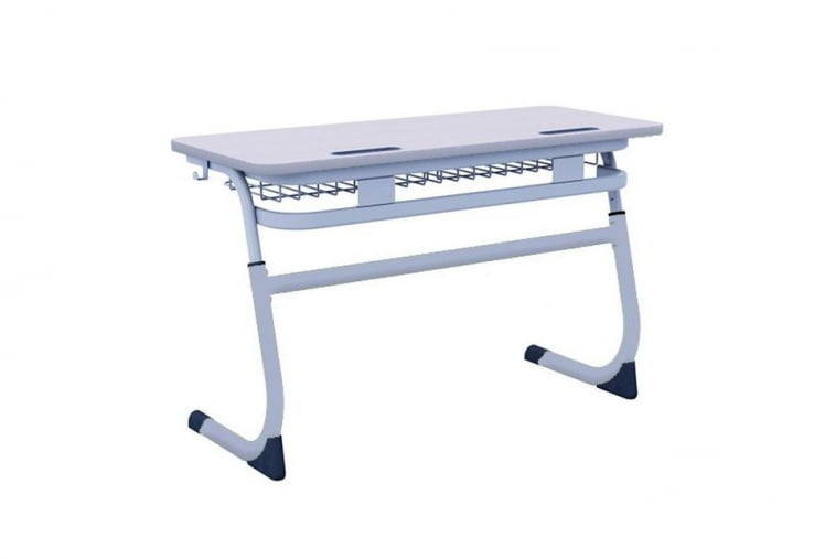 Парта двухместная регулируемая по высоте СМАРТЙ с углом наклона столешницы и антивандальной полиуретановой кромкой (рост 3-5) Серый/Серый / SMARTY_0