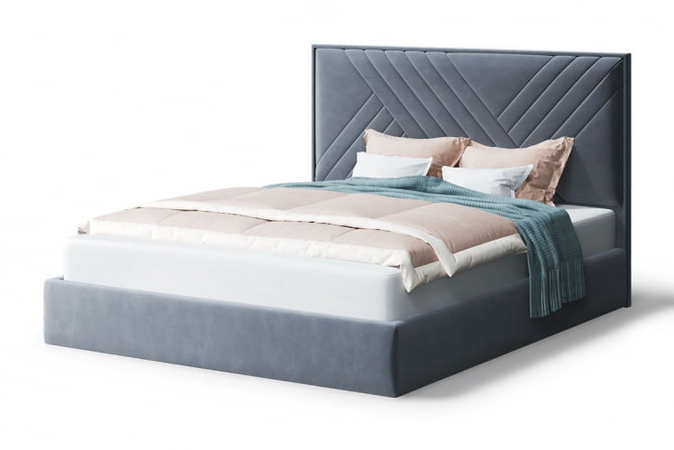 Кровать МИРА 2000*1400мм (без опор), велюр Бренди лайт 28 (серый), (б/основания, б/матраса)_0