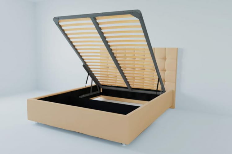 Мягкая интерьерная кровать &куот;Венеция&куот; с подъемным механизмом Материал фасада: Искусственная кожа; Спальное место: 2000х2000 мм; Цвет фасада: Бежевый; Цвет корпуса: Бежевый / "Венеция"_0