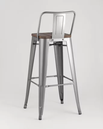 Стул барный Tolix Wood 75.5  со спинкой Серебристый_4