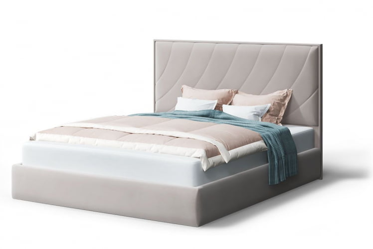 Кровать СОФИЯ 2000*1400мм (без опор), велюр НЕО 02 (бежевый), (б/основания, б/матраса) / NEO_0
