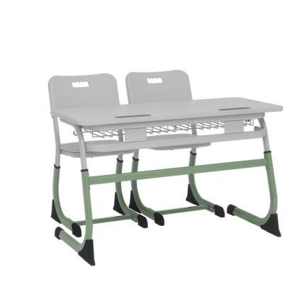 Парта двухместная регулируемая по высоте СМАРТЙ  с антивандальной  полиуретановой кромкой (рост 5-7) Оливковый/Серый / SMARTY_1