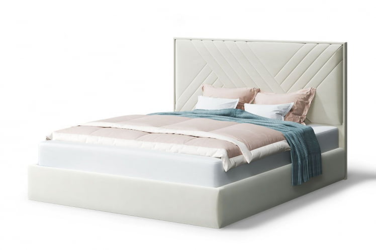 Кровать МИРА 2000*1600мм (без опор), велюр Бренди лайт 02 (серо-белый), (б/основания, б/матраса)_0