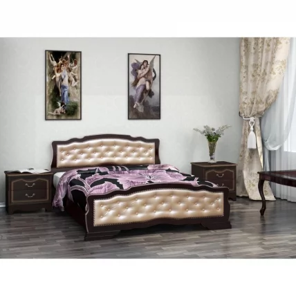 Кровать из массива Карина-10 200х140 Орех темный Светлая экокожа_1