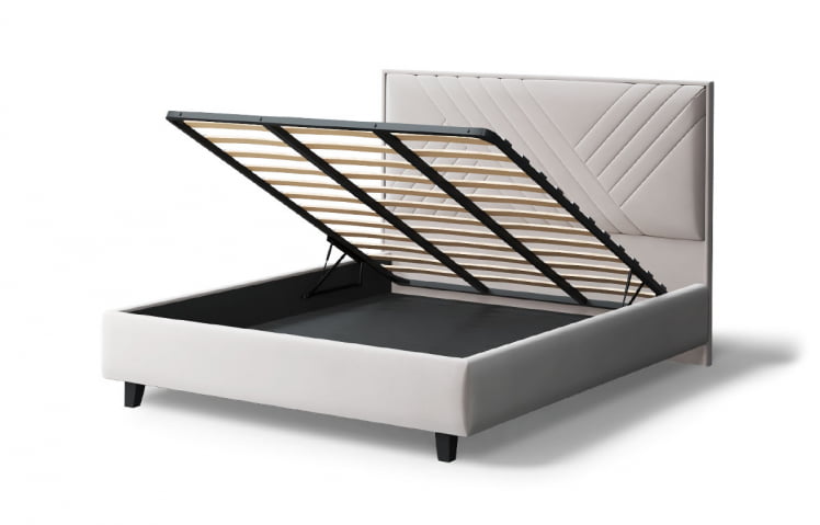 Кровать МИРА 2000*1800мм (на опорах), велюр НЕО 02 (бежевый), (б/основания, б/матраса) / NEO_3