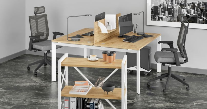 Стол рабочий LOFT VR.L-SRX-3.7 Металл белый Тиквуд светлый_1