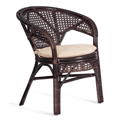 Комплект PELANGI 02/15 ( стол со стеклом + 4 кресла ) [с подушками] ротанг, кресло 65х65х77см, стол диаметр 64х61см, walnut (грецкий орех)_5