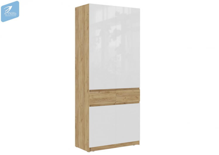 Шкаф 2-х створчатый ШК-001 БОСТОН дуб крафт золотой/Белый глянец_0