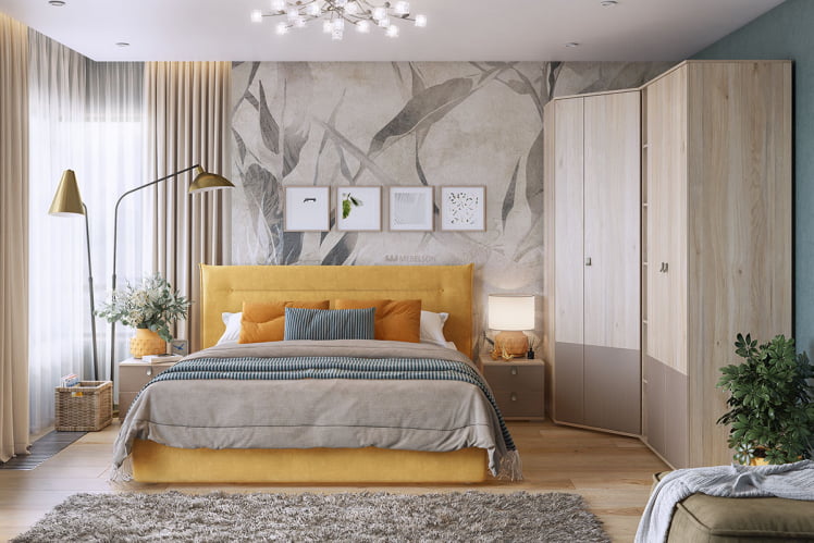 Cпальный гарнитур Модерн К152 дуб мария/бронза/медовый (велюр)_0