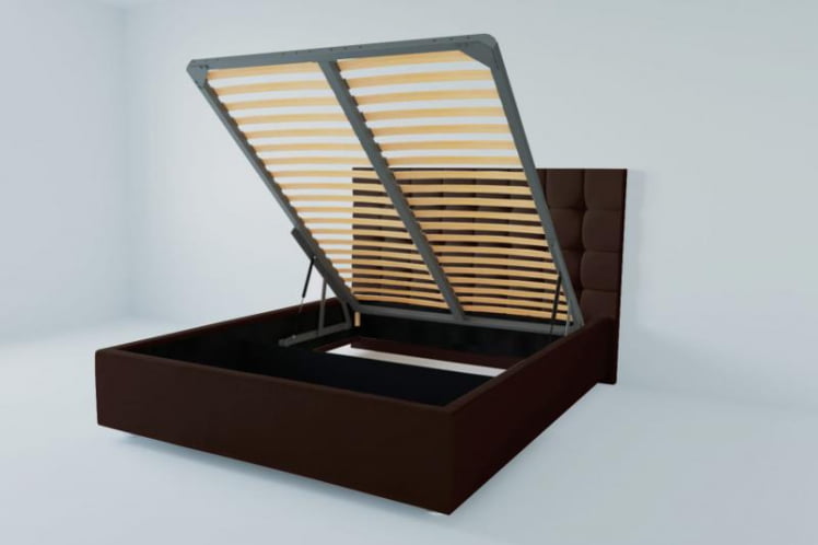 Мягкая интерьерная кровать &куот;Венеция&куот; с подъемным механизмом Материал фасада: Искусственная кожа; Спальное место: 1400х2000 мм; Цвет фасада: Коричневый; Цвет корпуса: Коричневый / "Венеция"_0