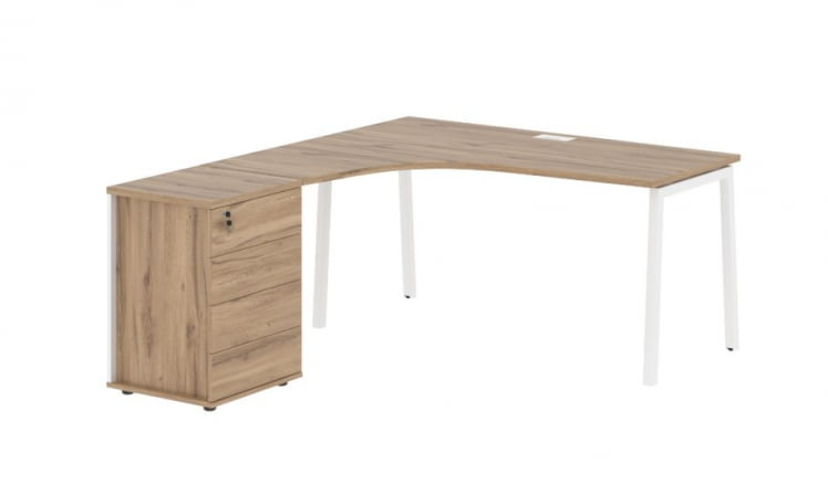 Стол эргономичный с тумбой (левый) EDIS ELCET 1518 L Дуб Денвер светлый Белый_0