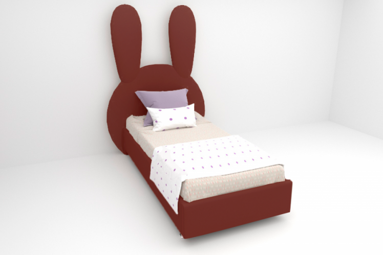 Детская кровать &куот;Зайка&куот; с ортопедическим основанием Цвет фасада: Бордо; Цвет корпуса: Бордо; Материал фасада: Металл/Велюр; Размер: 800х2000 мм; Спальное место: 800х2000 мм / "Зайка"_0